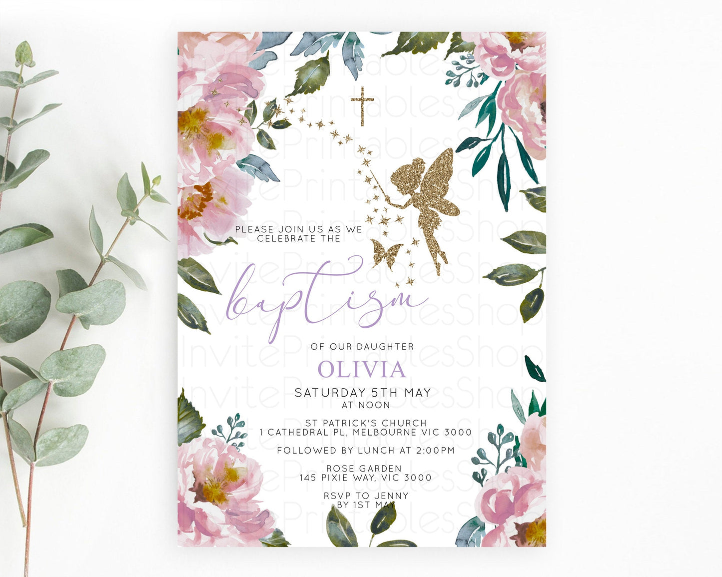 Fairy Baptism Invitation Fairy Baptism 1st Birthday Invitation Enchanted Secret Garden Christening Invite Pastel Floral Butterfly D10727