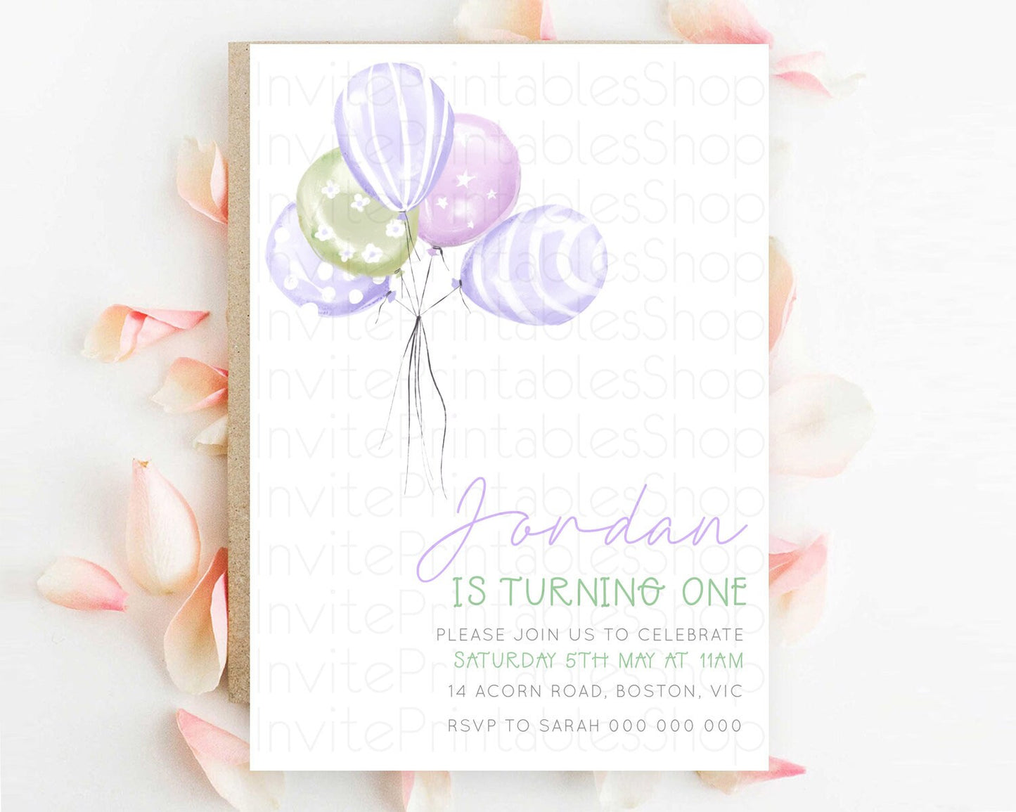 Balloon Birthday Invitation Pastel Birthday Invitation Pastel Balloon Invites Colorful Pastel Rainbow Balloon 3rd 2nd First Birthday D23103