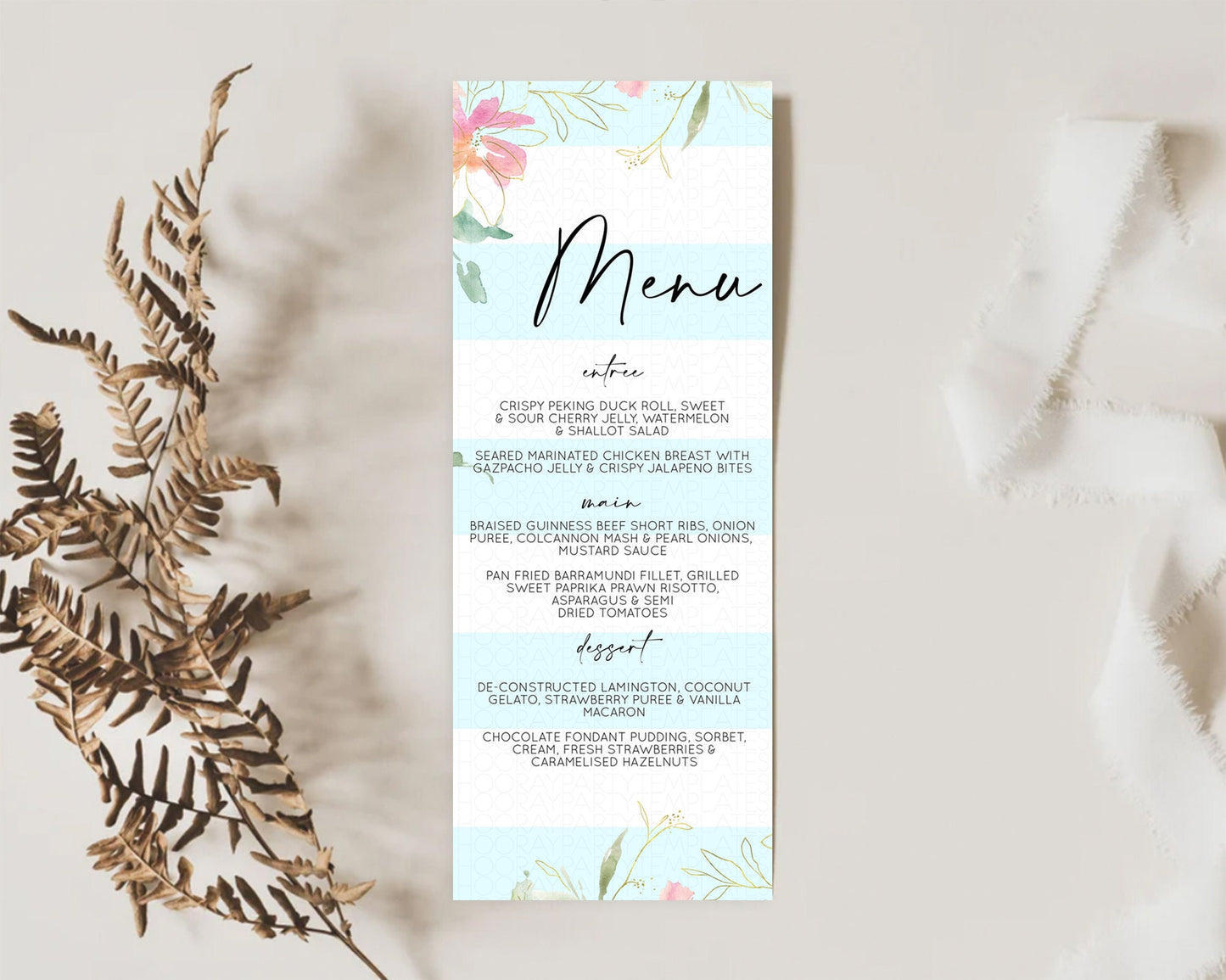 Secret Garden Menu Wildflower Menu Template Pastel Flower Garden Table Decor Boho Floral Dinner Dessert Floral Party Food Menu D10304