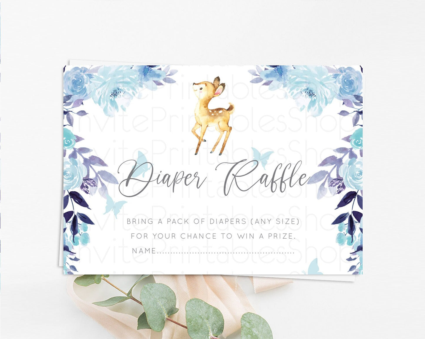 Fawn Diaper Raffle Card Deer Diaper Insert Floral Deer Diaper Ticket Enchanted Forest Butterfly Pastel Baby Shower Raffle Game D10917