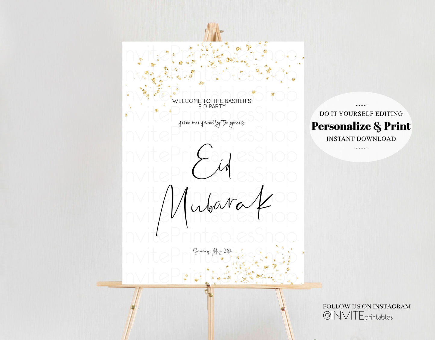 Eid Board Eid Mubarak Welcome Sign Eid Ul Fitr Welcome Poster Eid al-Fitr Entry Sign Eid Party Venue Sign Muslim Gold Foil White