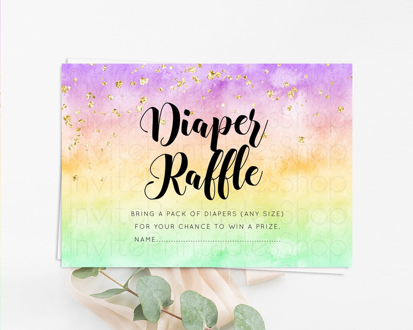 Pastel Diaper Raffle Card Pastel Rainbow Diaper Raffle Insert Colorful Ombre Watercolor Diaper Ticket Confetti Glitter Raffle Game D10512