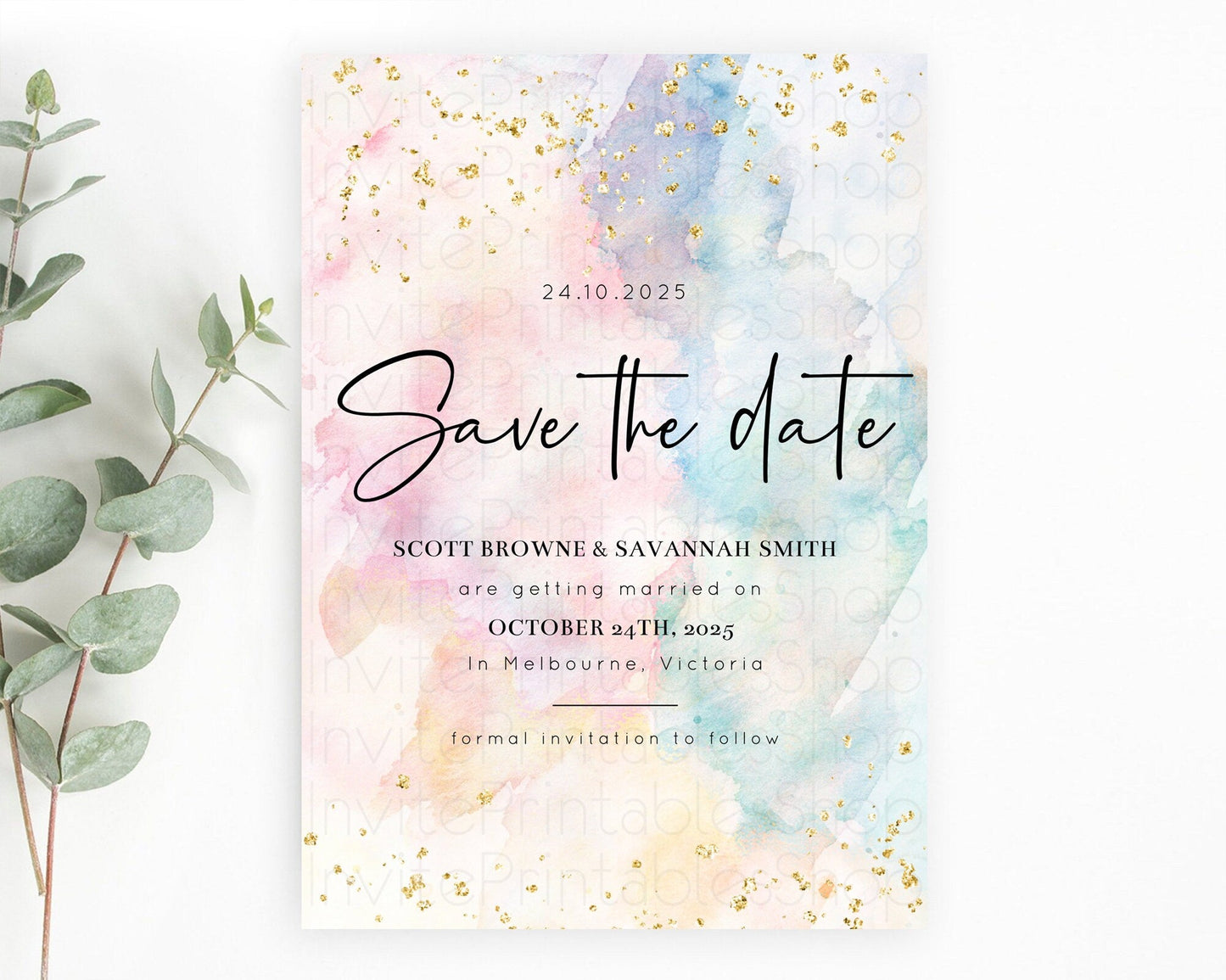 Pastel Save The Date Template Pastel Ombre Rainbow Watercolor Colorful Party For Birthday Baptism Baby Shower Wedding Bridal Shower D10263