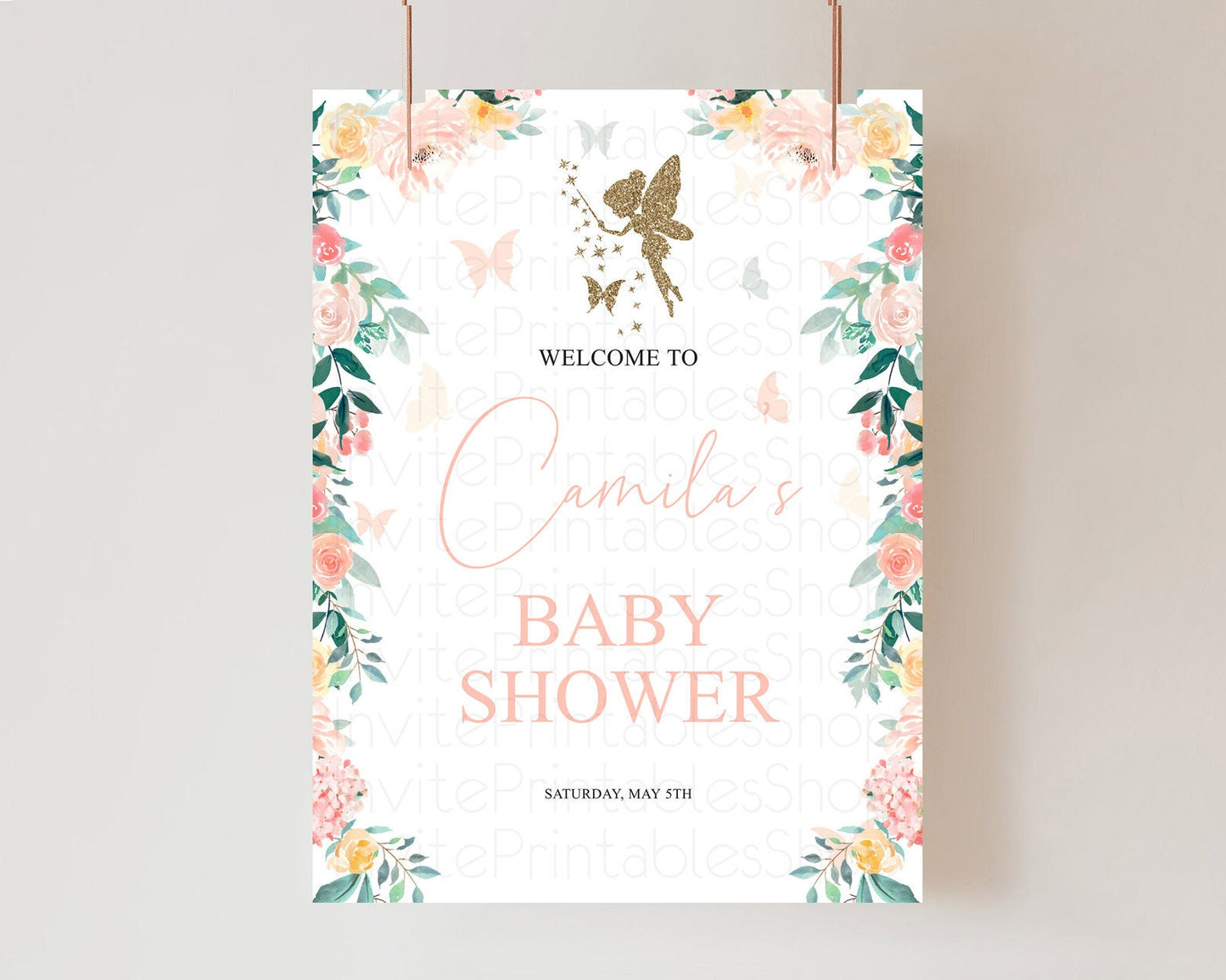 Fairy Baby Shower Welcome Sign Fairy Welcome Board Enchanted Garden Pastel Floral Butterfly Décor Secret Garden Fairy Welcome Sign D10789