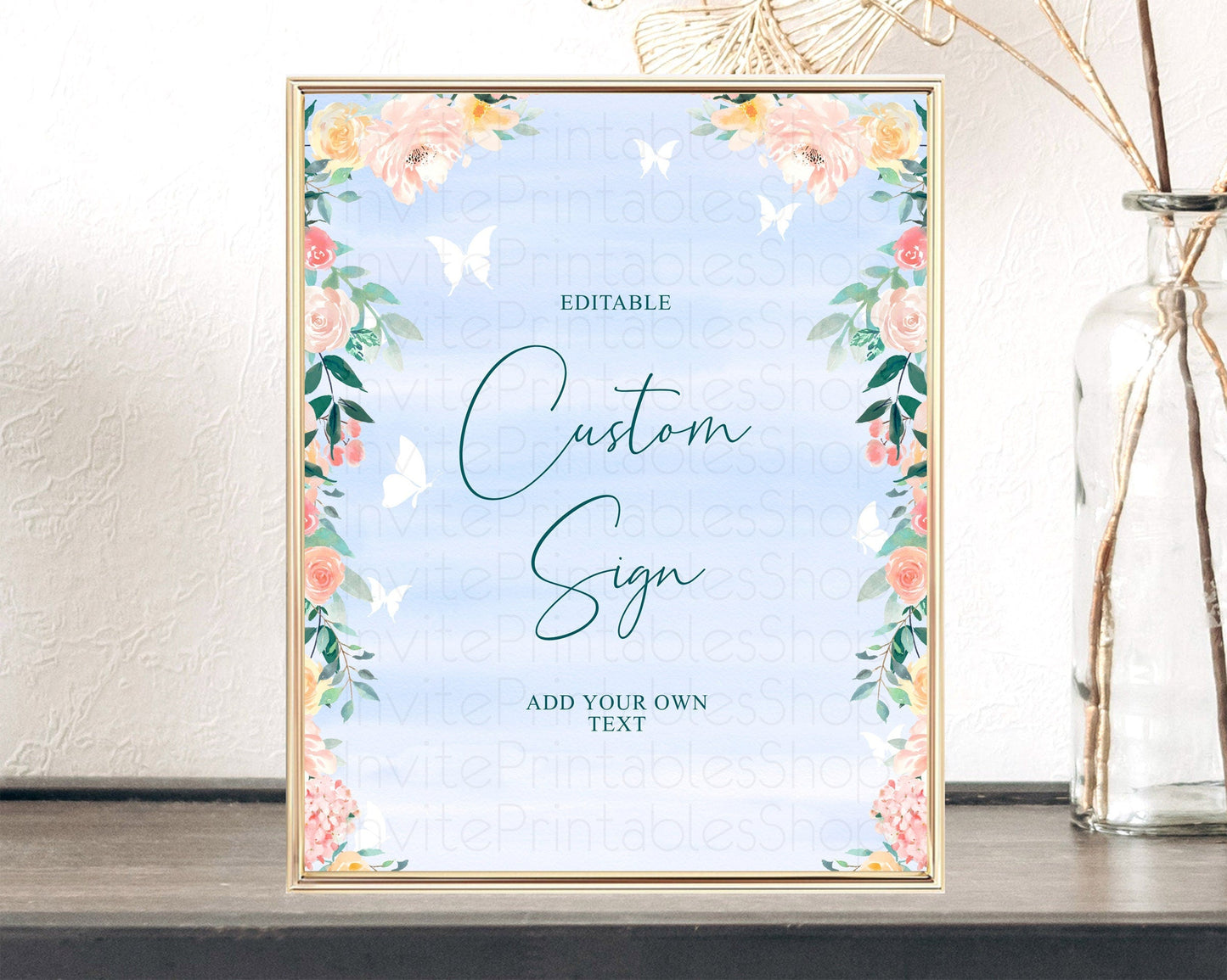 Wildflower Floral Table Sign Decor Secret Garden Sign Template Pastel Floral Garden Party Boho Flowers Birthday Baby Shower Wedding D10337