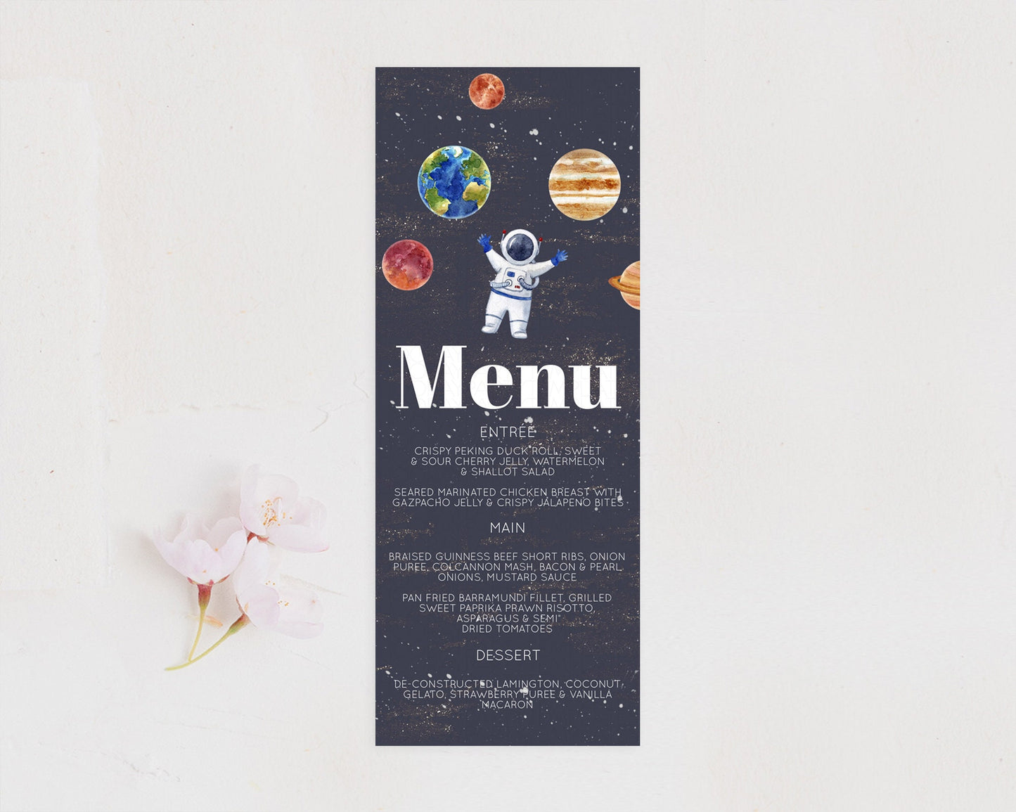 Space Menu Space Menu Template First Trip Around the Sun Table Decor Planets Solar System ONE year Food Menu Dinner Dessert Menu D10144