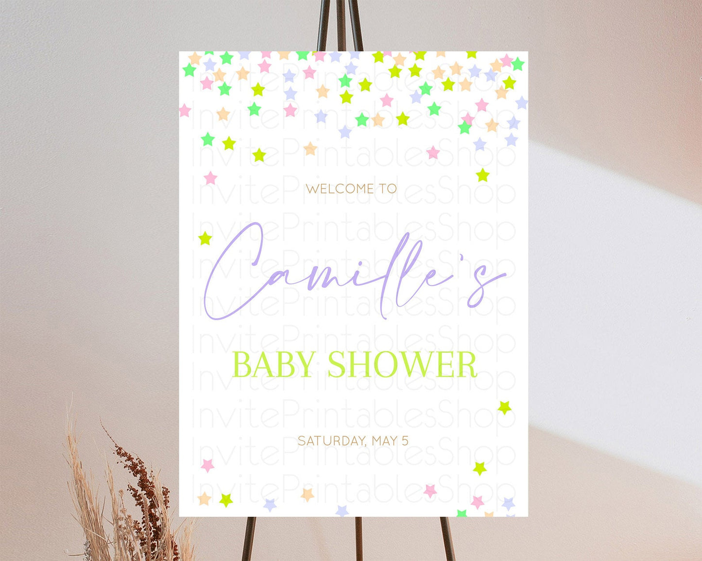 Editable Star Baby Shower Welcome Board Pastel Stars Welcome Sign Shooting S