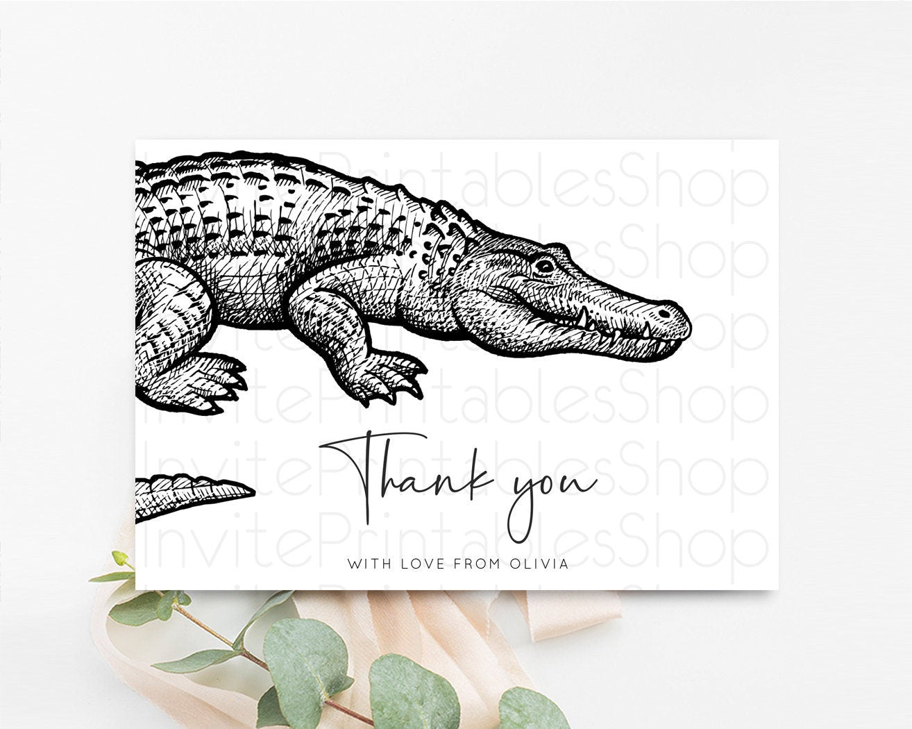 Alligator Thank You Card Simple Crocodile Wild One Safari Jungle Zoo Foldable Card Tent Flat Postcard Detail Insert Card Birthday t270