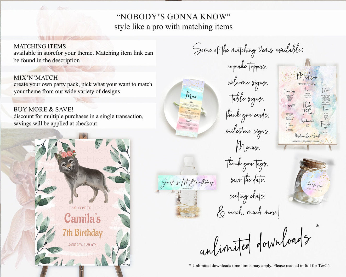 Wolf Welcome Sign Wolf Welcome Board Pastel Floral Wolf Welcome Poster Forest Wolf Party Decor Wolf First Birthday Welcome Sign D10535