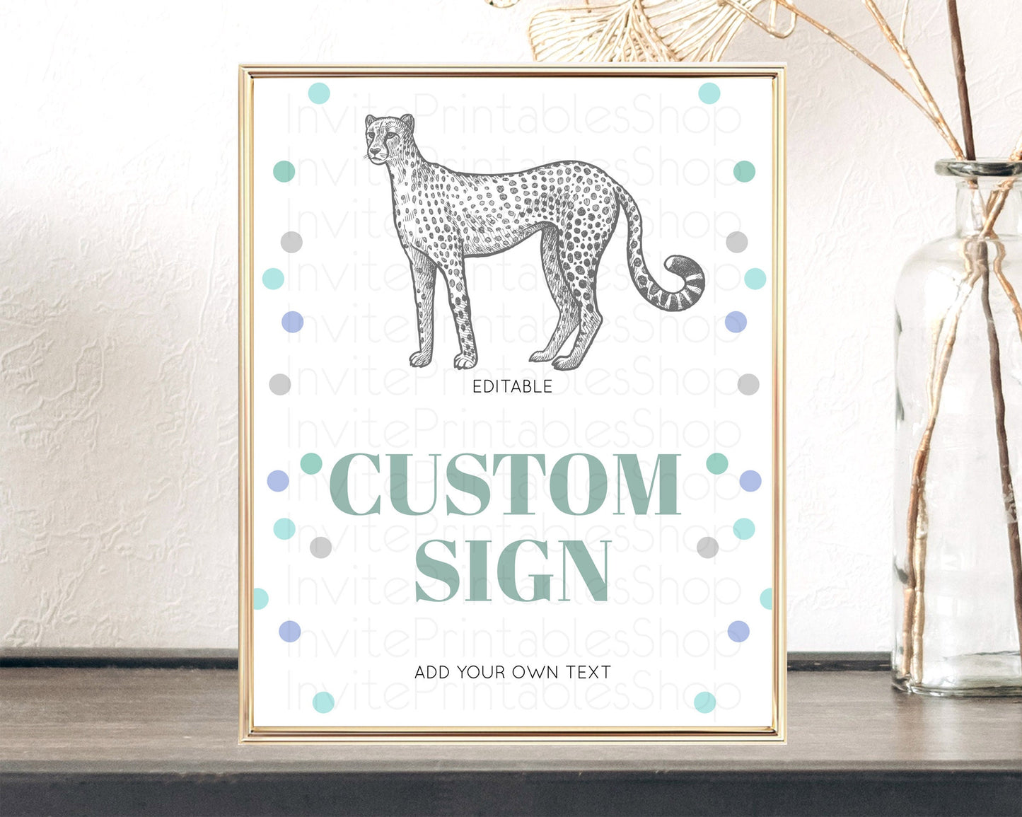 Cheetah Sign Cheetah Party Sign Template Safari Adventure Table Sign Decor Cheetah Minimal Theme 1st Birthday Baptism Baby Shower D10857