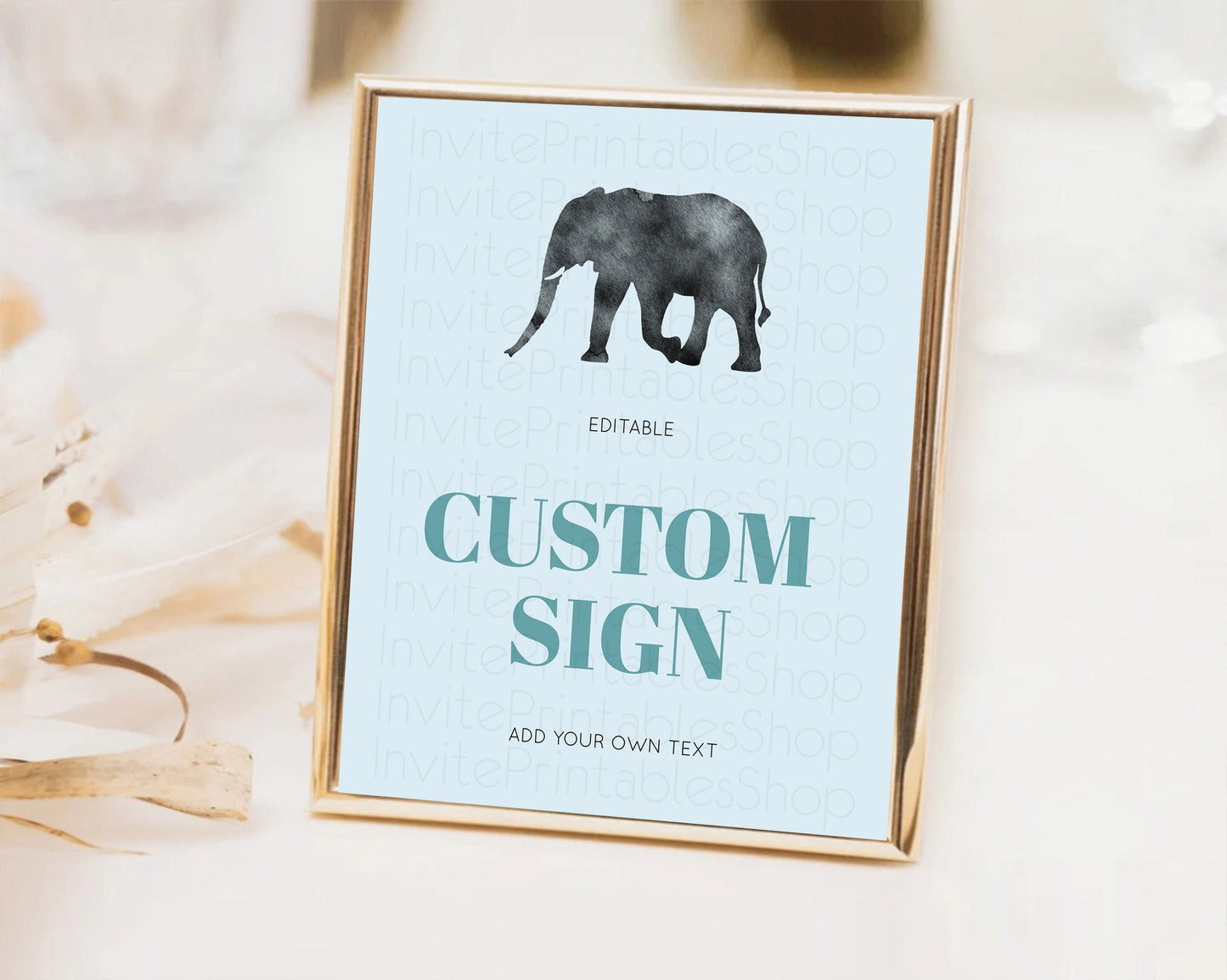 Elephant Sign Elephant Safari Adventure Party Table Sign Decor Dried Palm Fern Zoo 1st Birthday Baptism Baby Shower Bridal Shower D10802