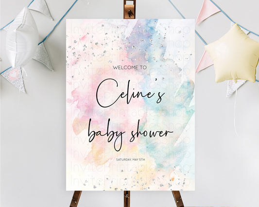 Editable Pastel Rainbow Baby Shower Welcome Sign Pastel Welcome Board Pastel