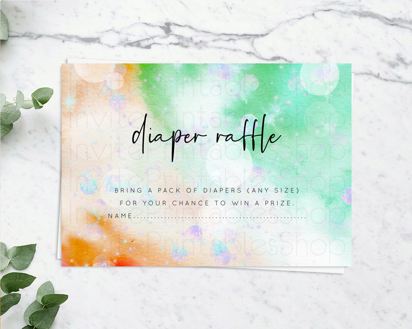 Rainbow Diaper Raffle Card Pastel Diaper Insert Colorful Pastel Watercolor Ombre Diaper Ticket Iridescent Sprinkles Raffle Game D10691