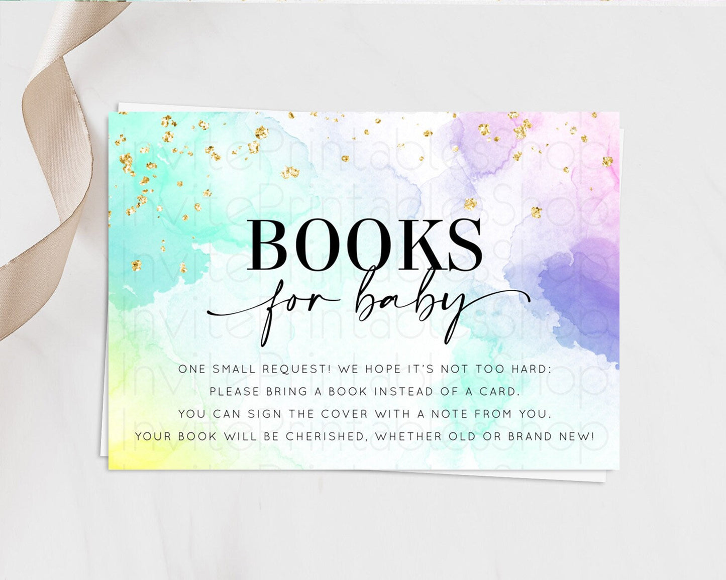 Pastel Books For Baby Card Pastel Rainbow Book Insert Colorful Ombre Watercolor Book Card Confetti Glitter Baby Book Poem Request D10157