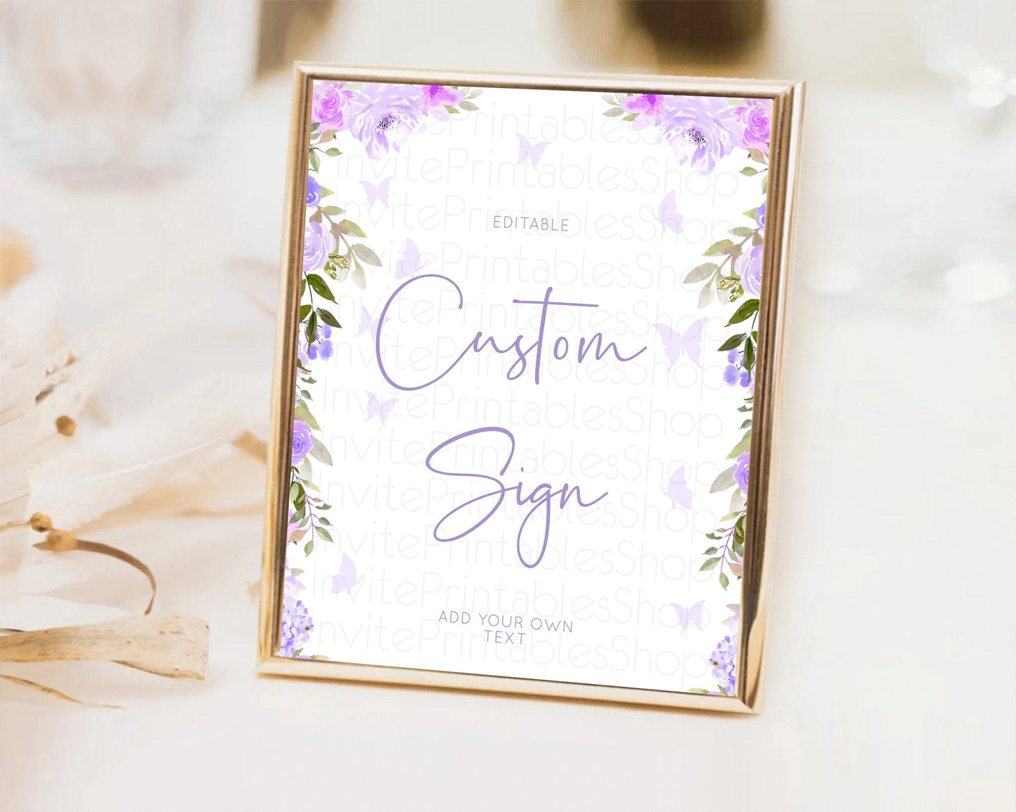 Wildflower Floral Table Sign Decor Secret Garden Sign Template Pastel Floral Garden Party Purple Flowers Birthday Baby Shower Wedding D10719