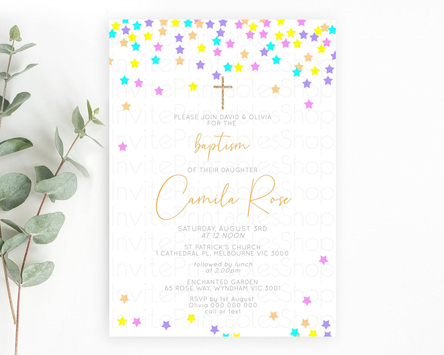 Star Baptism Invitation Pastel Stars Baptism 1st Birthday Invitation Rainbow Colors Confetti Twinkle Little Star Christening Invite D10397