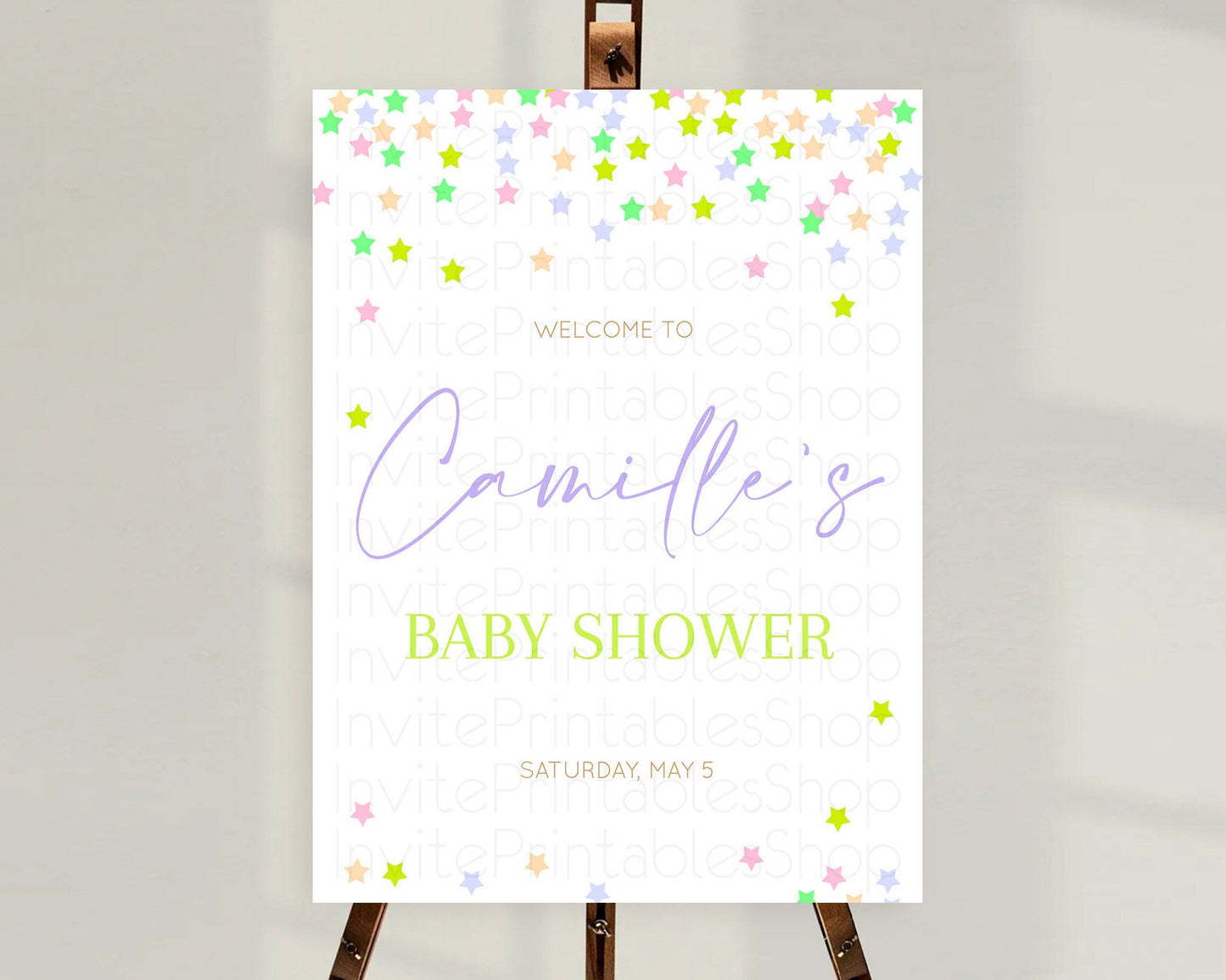 Star Baby Shower Welcome Board Pastel Stars Welcome Sign Shooting Star Rainbow Colorful Confetti Twinkle Little Star Welcome Sign D10396