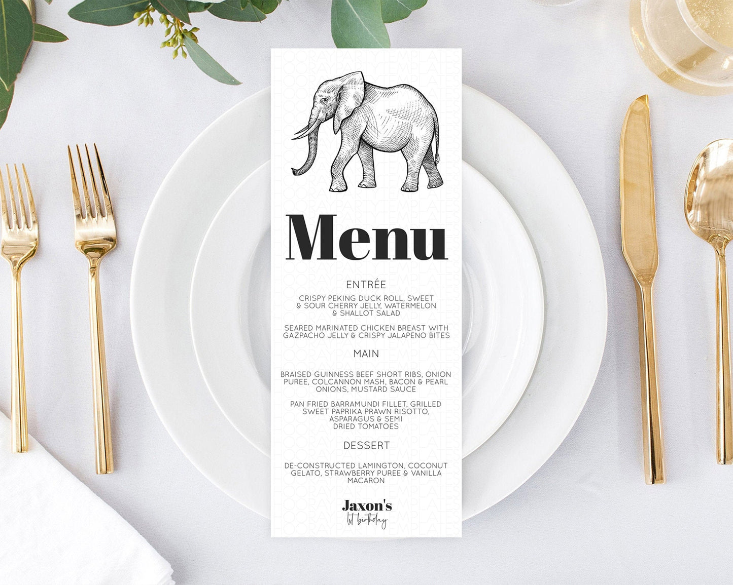 Elephant Menu Elephant Menu Template Elephant Safari Zoo Table Decor Elephant Dinner Dessert Menu Elephant Party Food Menu D10248