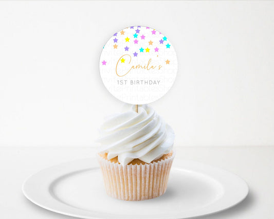 Editable Star Cupcake Toppers Pastel Stars Cupcake Toppers Shooting Star Spr
