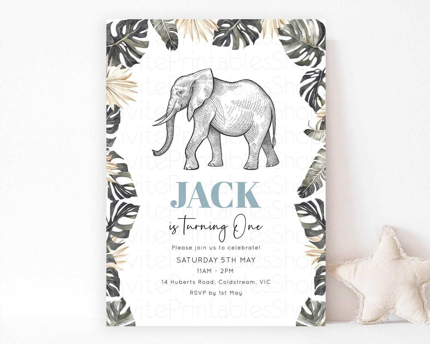 Elephant Birthday Invitation Elephant Invitation Elephant Birthday Safari Elephant Party TWO Wild ONE Jungle Adventure Zoo Birthday D10806