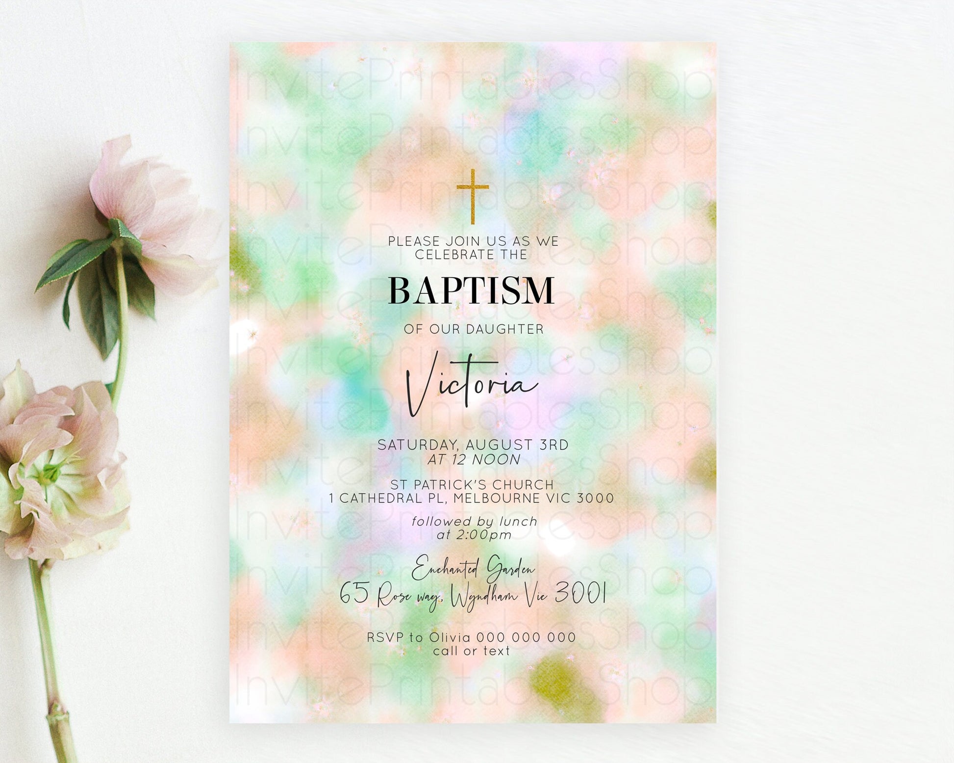 Editable Pastel Baptism Invitation Pastel Colors Watercolor Baptism 1st Birt