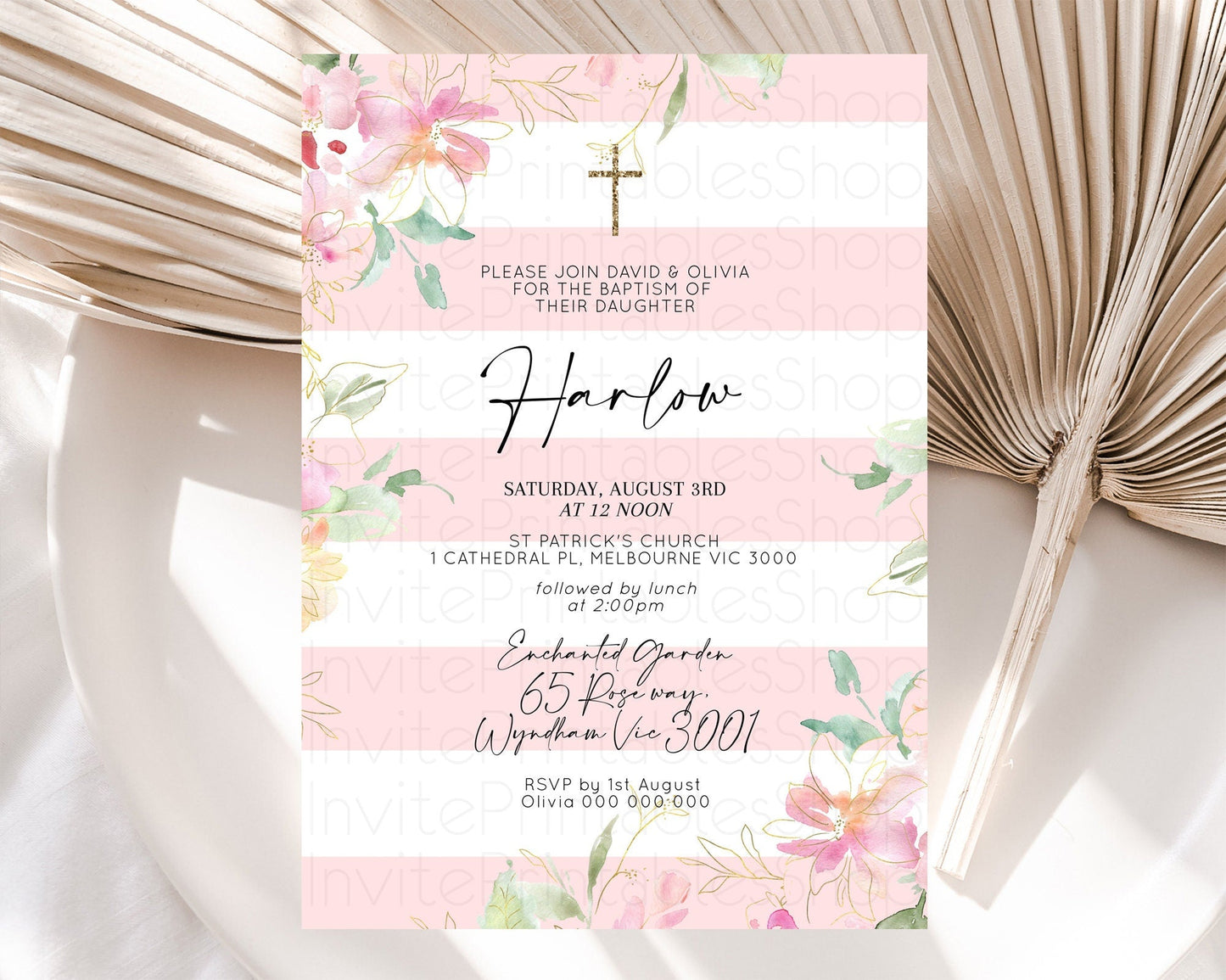 Secret Garden Baptism Invitation Wildflower Baptism Birthday Invite Pastel Flowers Christening Invite Enchanted Garden Boho Floral D10301