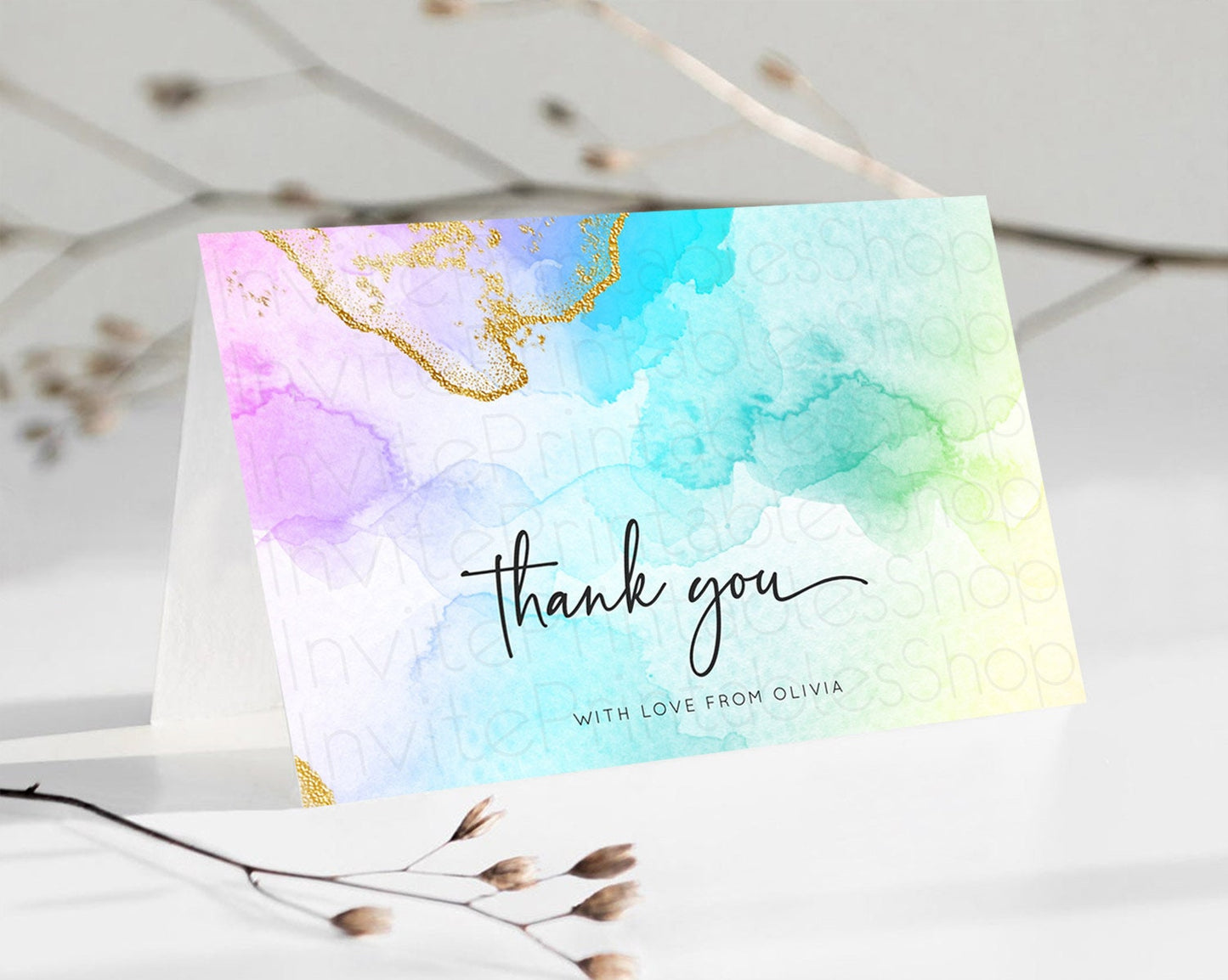 Pastel Thank You Rainbow Thank You Card Colorful Pastel Birthday Thank You Card Confetti Watercolor Pastel Teacher Thank You Cards D10390