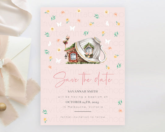 Editable Fairy Save The Date Template Enchanted Garden Pastel Floral Butterf