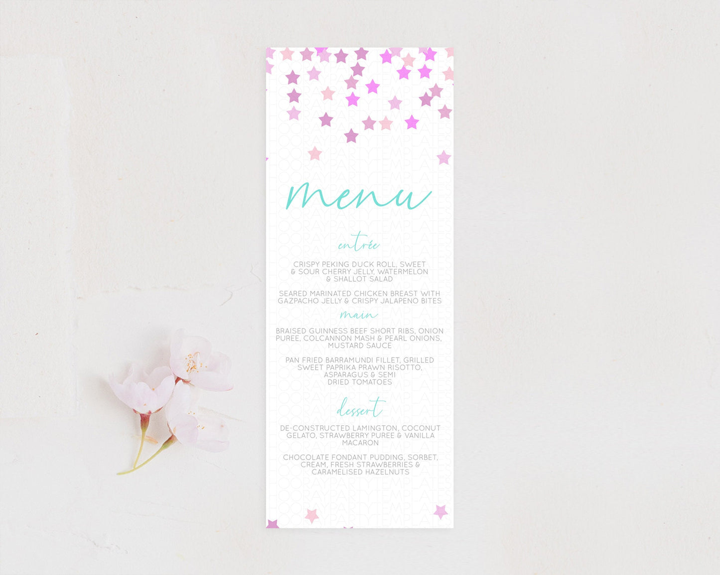 Star Menu Template Pastel Stars Menu Shooting Star Twinkle Little Star Decor Rainbow Colorful Confetti Dinner Dessert Food Menu D10403