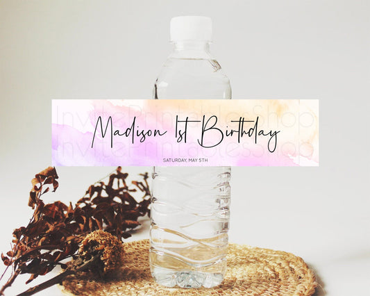 Editable Pastel Water Label Template Pastel Ombre Rainbow Watercolor Colorfu