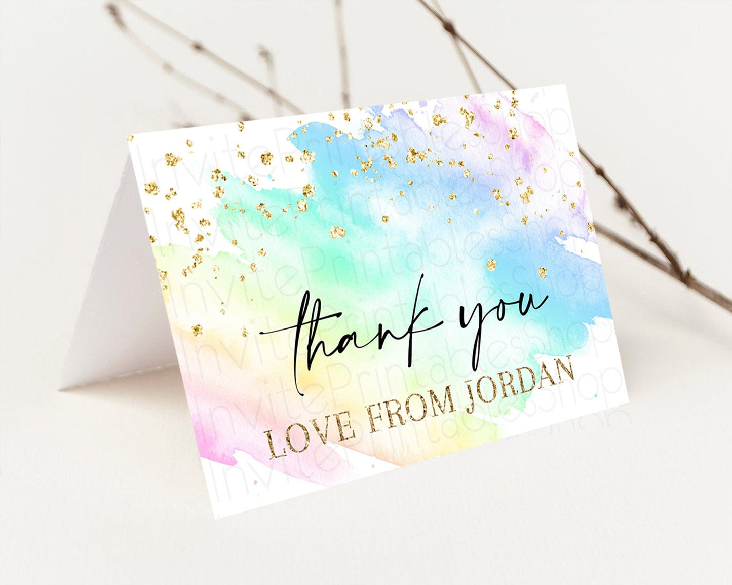 Pastel Thank You Rainbow Thank You Card Colorful Pastel Birthday Thank You Card Confetti Watercolor Pastel Teacher Thank You Cards D10640