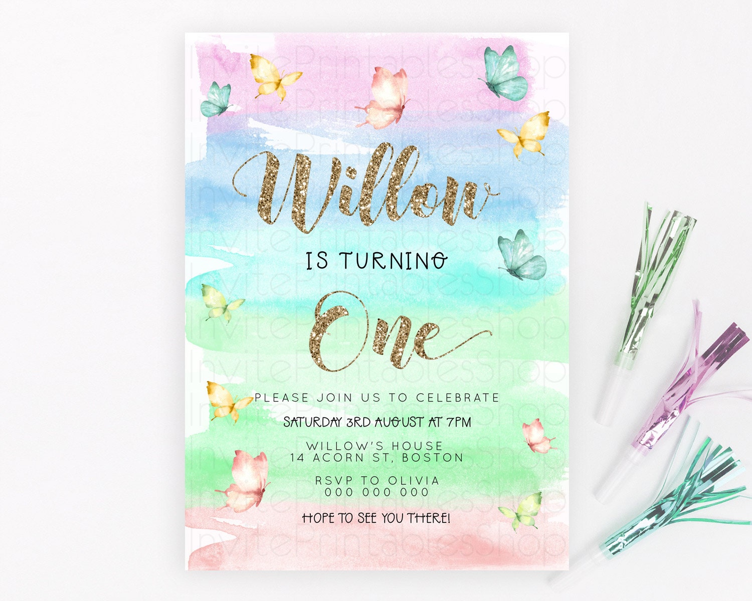 Editable Pastel Butterfly Birthday Invitation Butterfly Birthday Invitation
