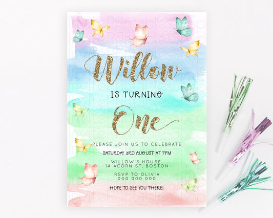 Editable Pastel Butterfly Birthday Invitation Butterfly Birthday Invitation