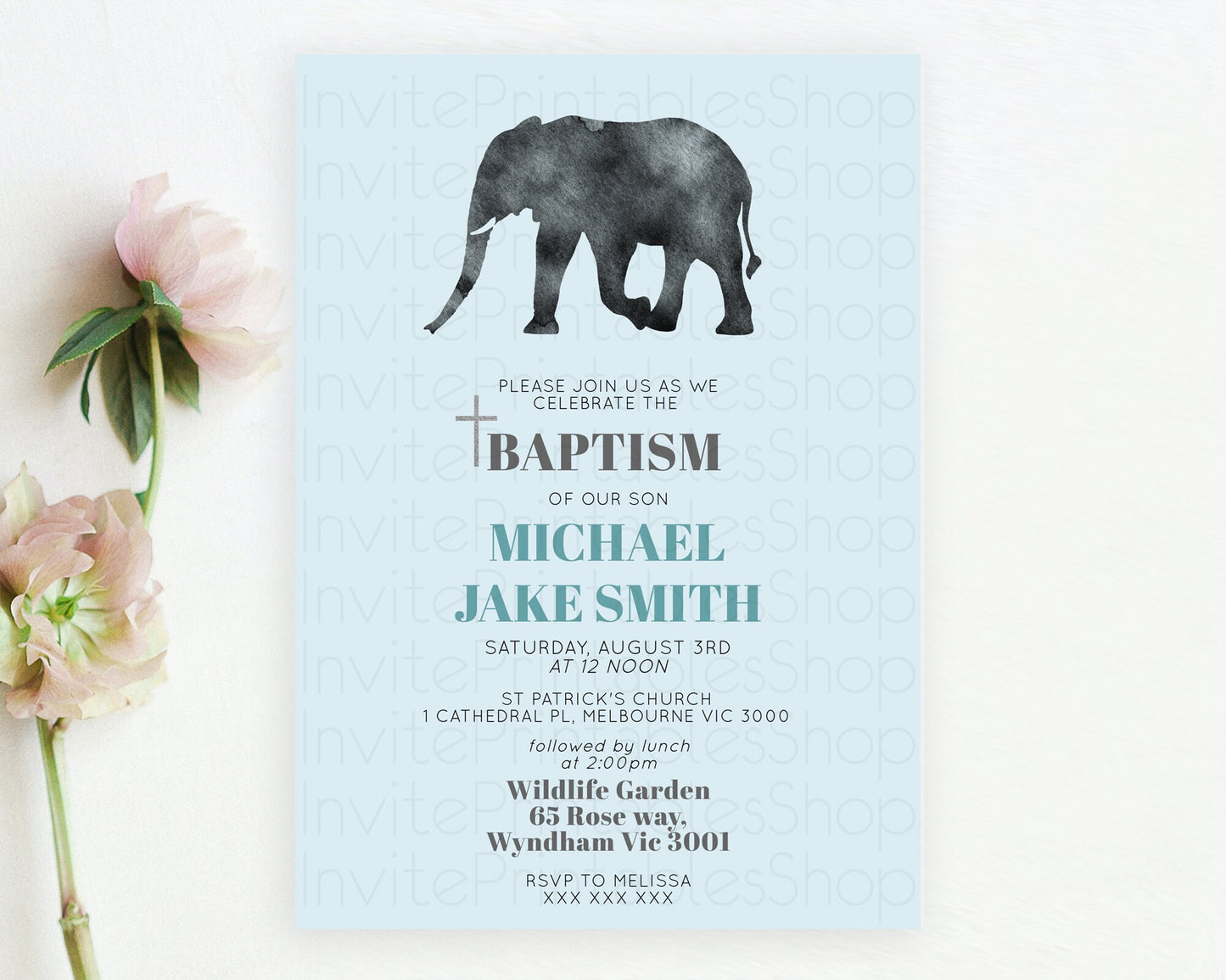 Elephant Baptism Invitation Elephant Baptism 1st Birthday Invitation Safari Christening Invitation TWO Wild ONE Jungle Adventure Zoo D10802