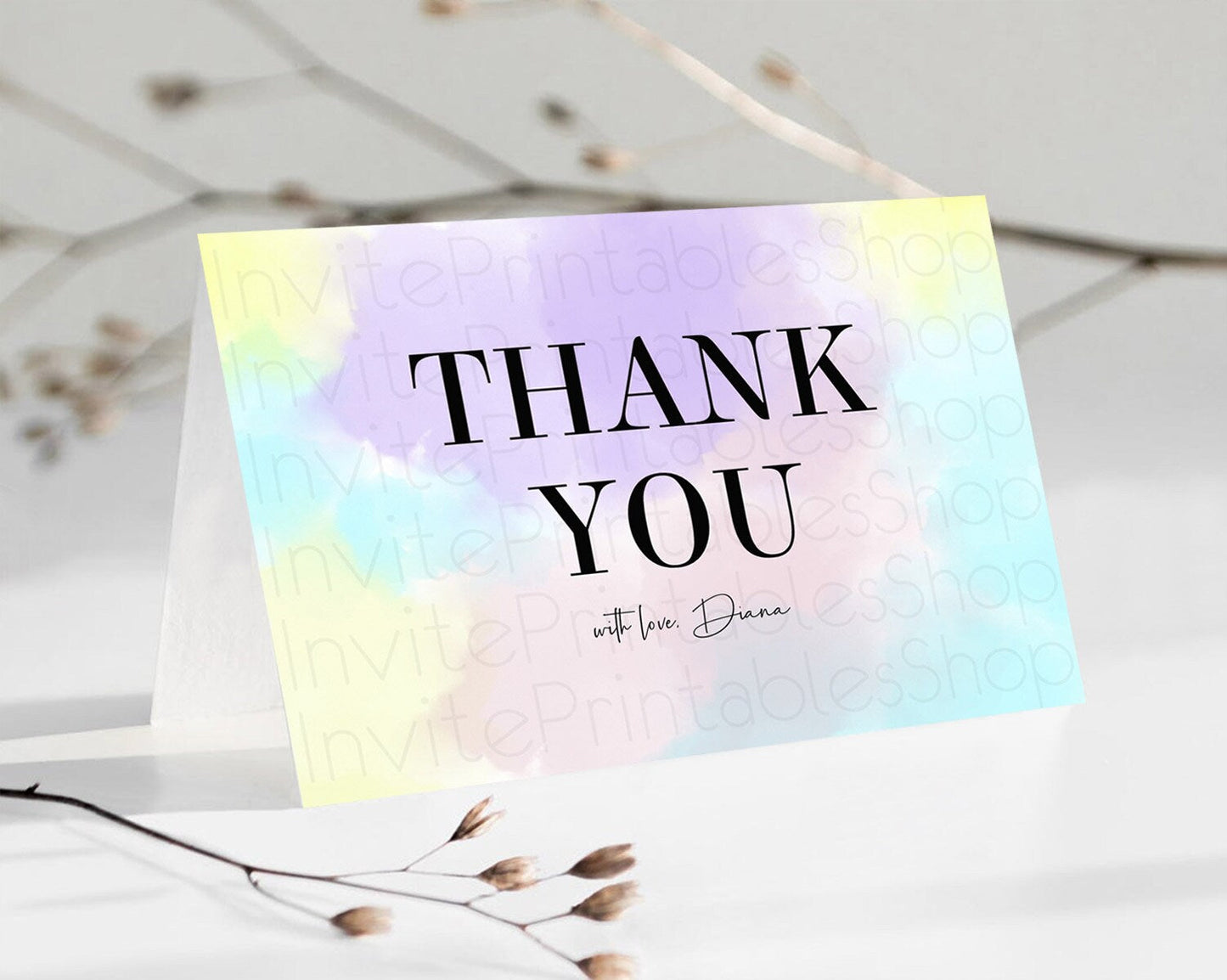 Pastel Thank You Rainbow Thank You Card Colorful Pastel Birthday Thank You Card Confetti Watercolor Pastel Teacher Thank You Cards D10617