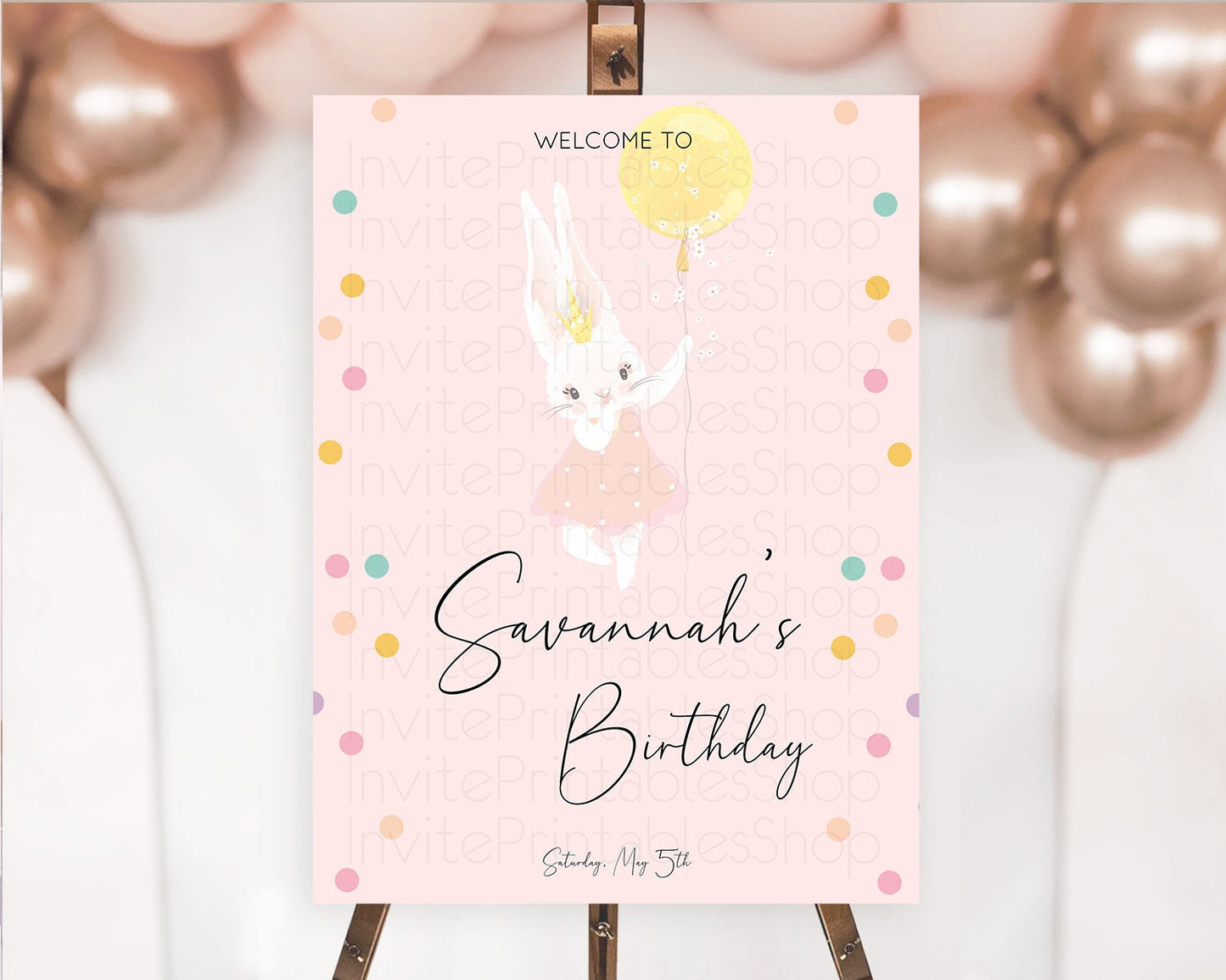 Bunny Welcome Sign Bunny Balloon Welcome Board Colorful Pastel Confetti Bunny Welcome Poster Sprinkles First Birthday Welcome Sign D10219