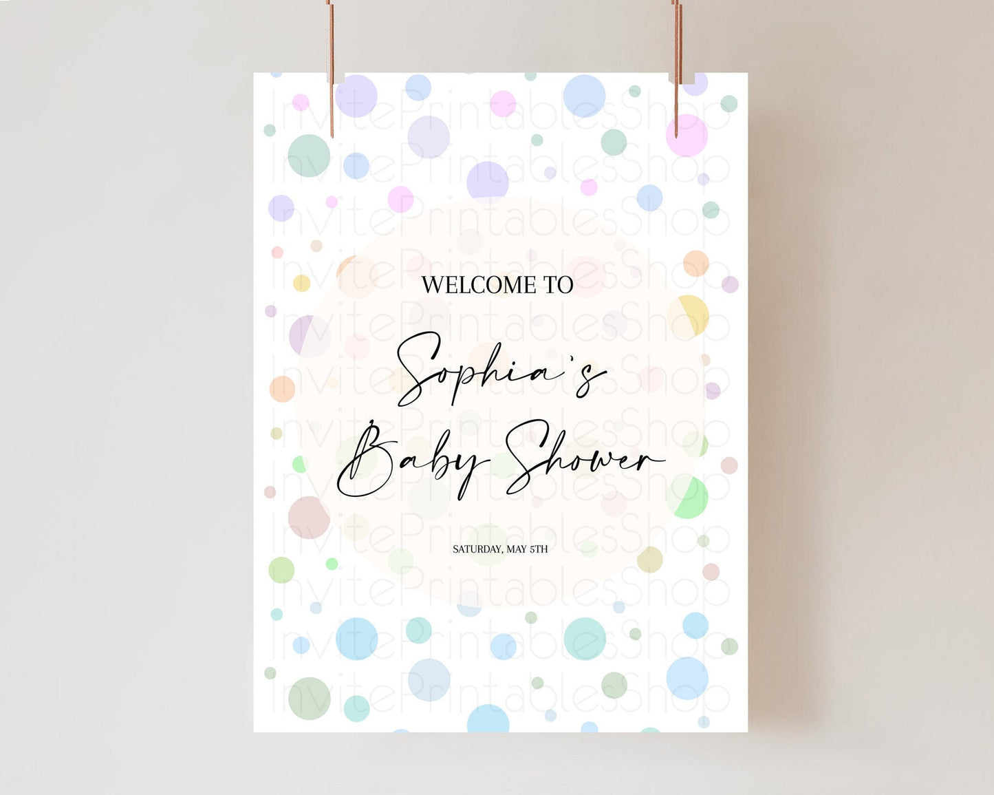 Rainbow Baby Shower Welcome Sign Pastel Welcome Board Pastel Rainbow Confetti Welcome Sign Colorful Bubbles Pastel Welcome Sign D10135