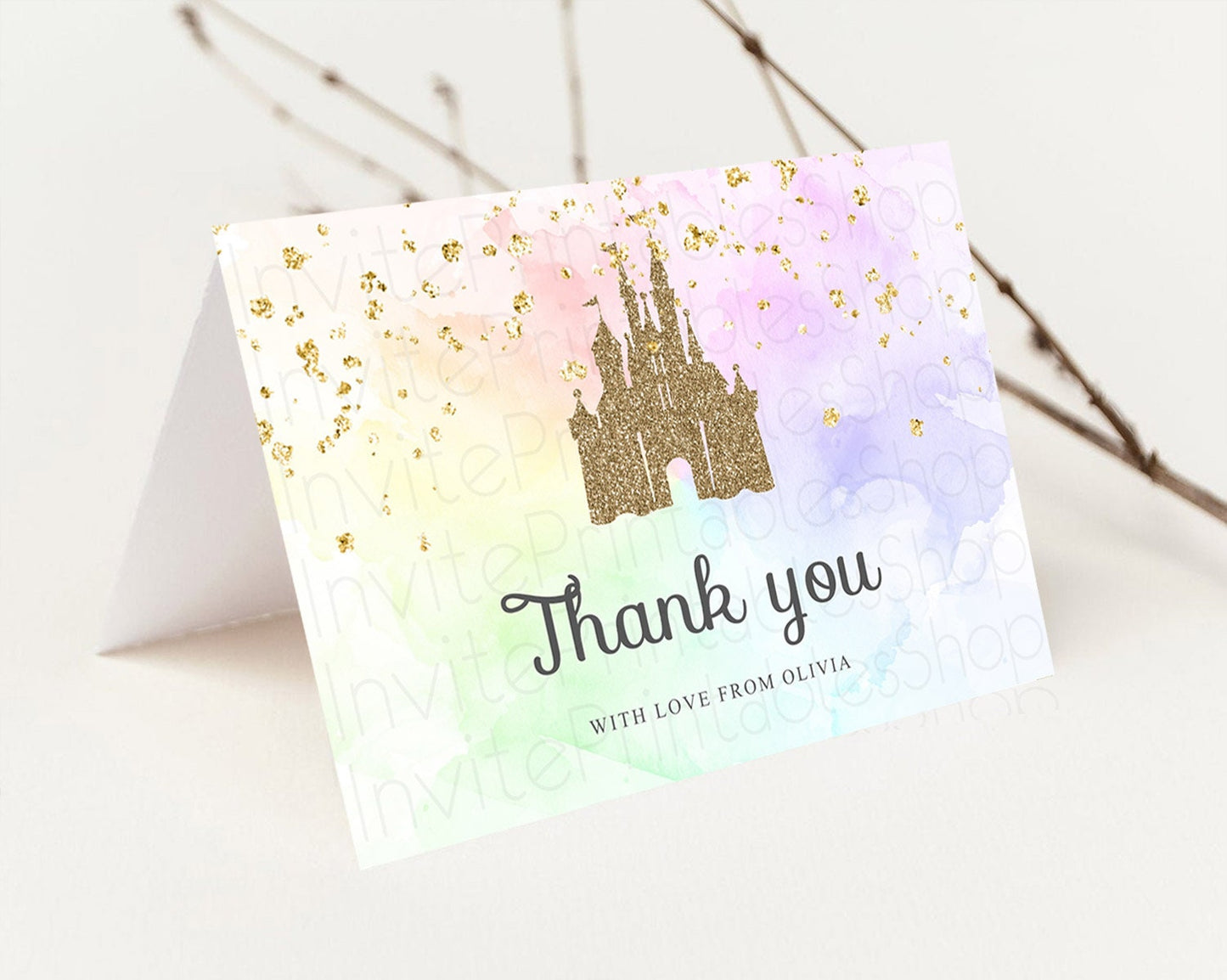 Princess Thank You Pastel Princess Thank You Card Pastel Rainbow Thank You Cards Colorful Enchanted Castle Teacher Thank You Cards D10658