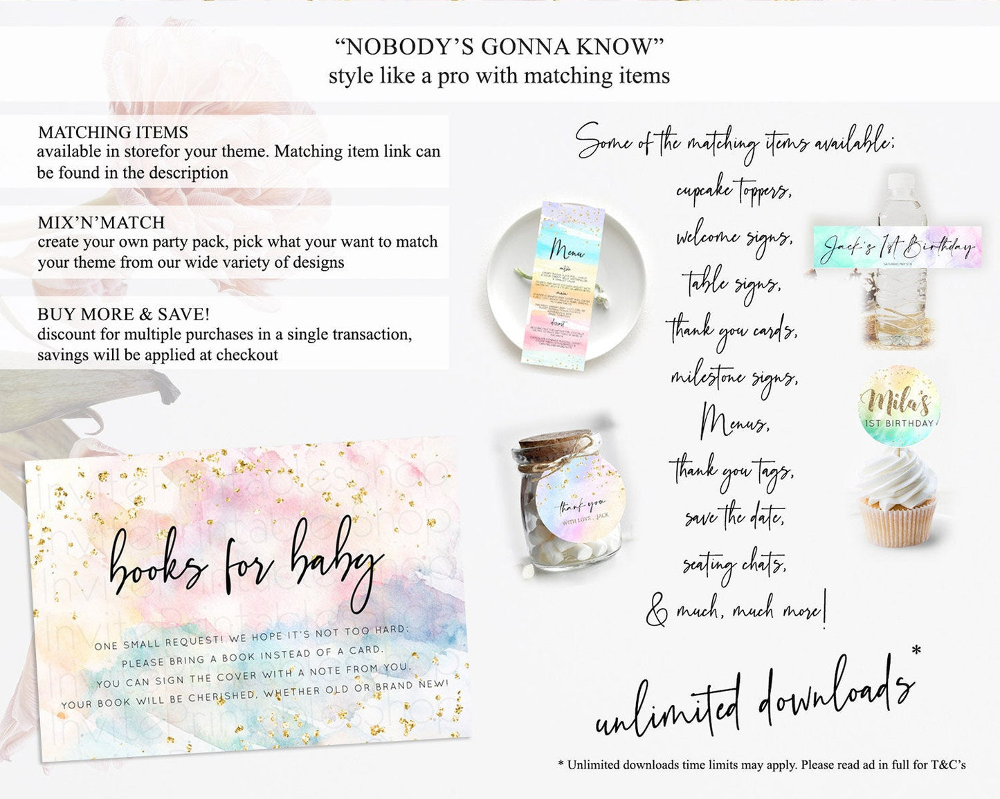 Pastel Books For Baby Card Pastel Rainbow Book Insert Colorful Ombre Watercolor Book Card Confetti Glitter Baby Book Poem Request D10276
