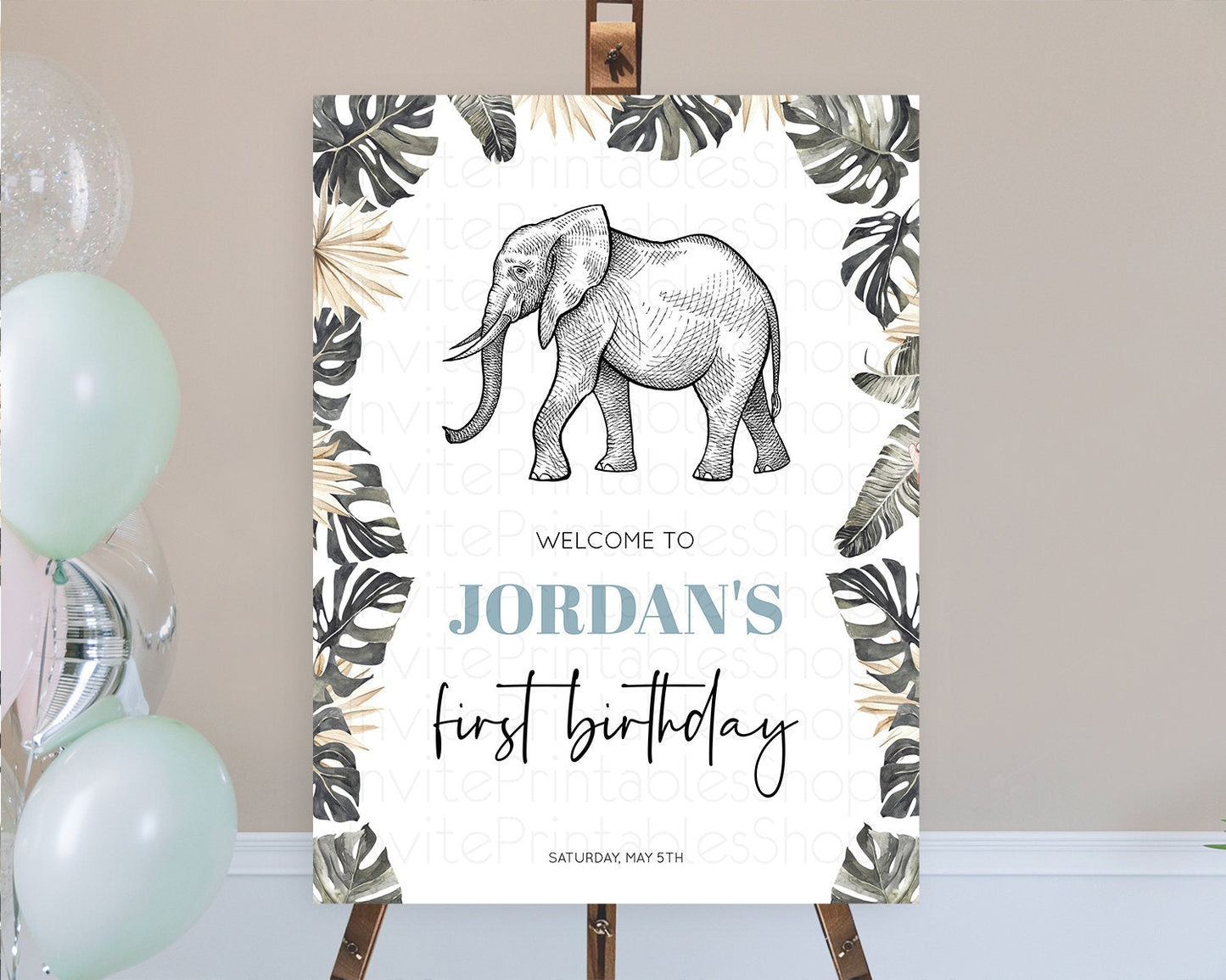 Elephant Welcome Sign Elephant Welcome Board Elephant Party Welcome Poster Safari Party Decor Elephant First Birthday Welcome Sign D10806