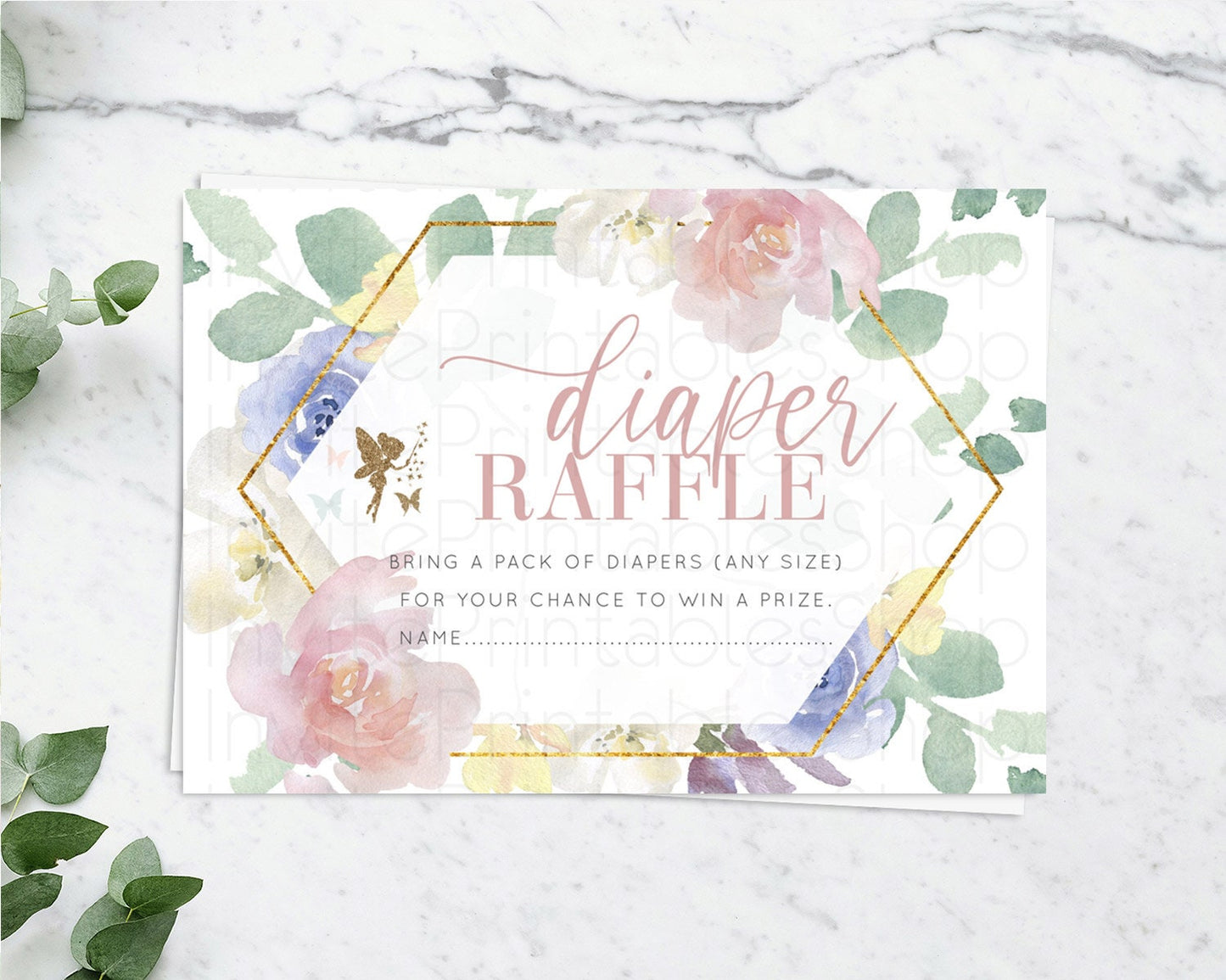 Fairy Diaper Raffle Card Fairy Diaper Insert Enchanted Garden Fairy Diaper Ticket Pastel Floral Butterfly Secret Garden Raffle Game D10294