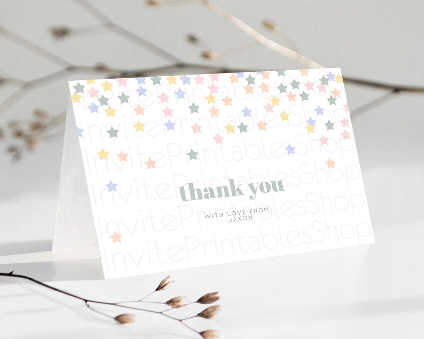 Star Thank You Card Pastel Stars Thank You Shooting Star Rainbow Colorful Confetti Twinkle Little Star Birthday Teacher Thank You D10795