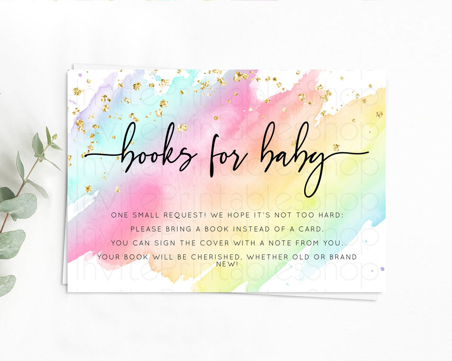 Pastel Books For Baby Card Pastel Rainbow Book Insert Colorful Ombre Watercolor Book Card Confetti Glitter Baby Book Poem Request D10495