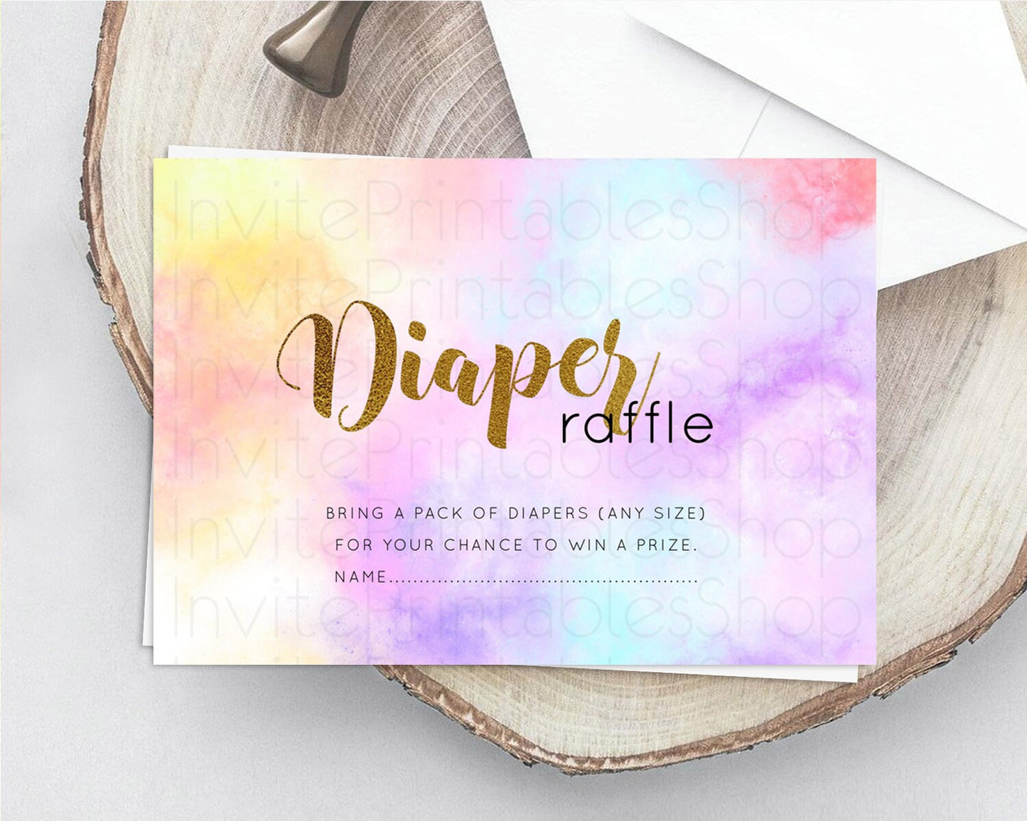 Pastel Diaper Raffle Card Pastel Rainbow Diaper Raffle Insert Colorful Ombre Watercolor Diaper Ticket Confetti Glitter Raffle Game D10435