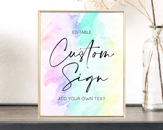Editable Pastel Sign Ombre Table Sign Decor Pastel Ombre Rainbow Watercolor