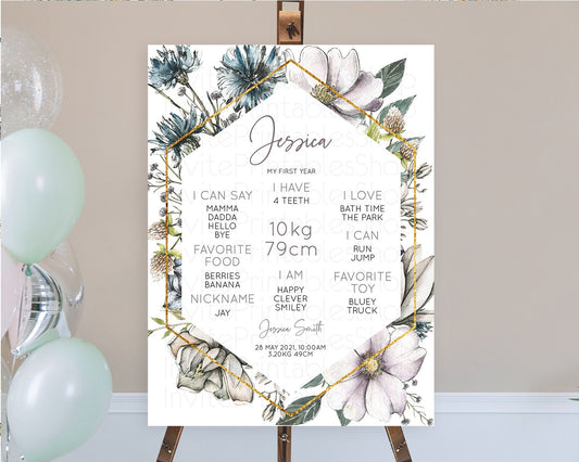 Secret Garden Milestone Board Wildflower First Birthday Milestone Poster Pastel Flowers Milestone Boho Wildflower 1st Birthday Sign D10501