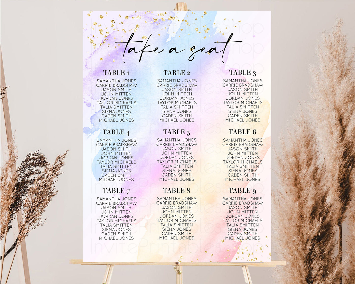 Rainbow Seating Chart Pastel Clouds Seating Sign Gold Sprinkles Seating Poster Ombre Pastel Colors Wedding Christening Birthday Baptism t600