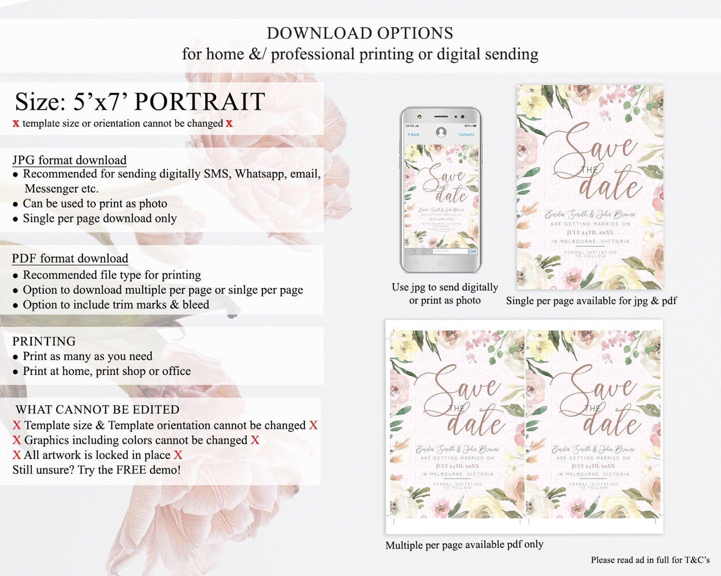Wildflower Save The Date Template Secret Garden Save The Date Pastel Floral Garden Party Boho Flowers Birthday Baby Shower Wedding D10192