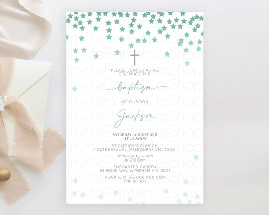 Editable Star Baptism Invitation Pastel Stars Baptism 1st Birthday Invitatio
