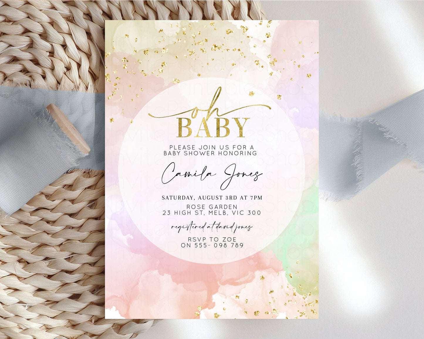 Pastel Baby Shower Invitation Rainbow Baby Shower Invitation Watercolor Ombre Invitation Rainbow Pastel Invite Colorful Glitter Shower 599v3